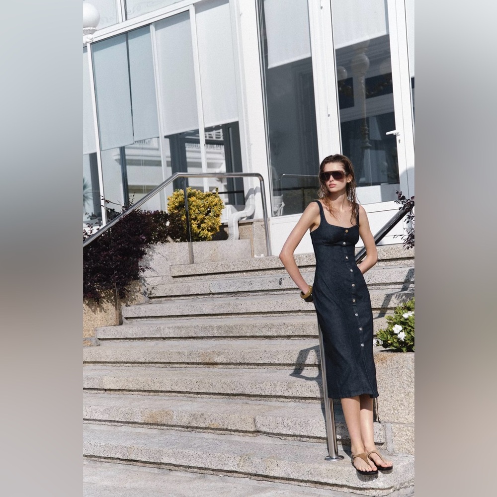 Zara Black Denim Midi Dress - Picture 2 of 9